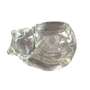 Vintage Avon Clear Glass Cat Shaped Candle Holder/Votive
